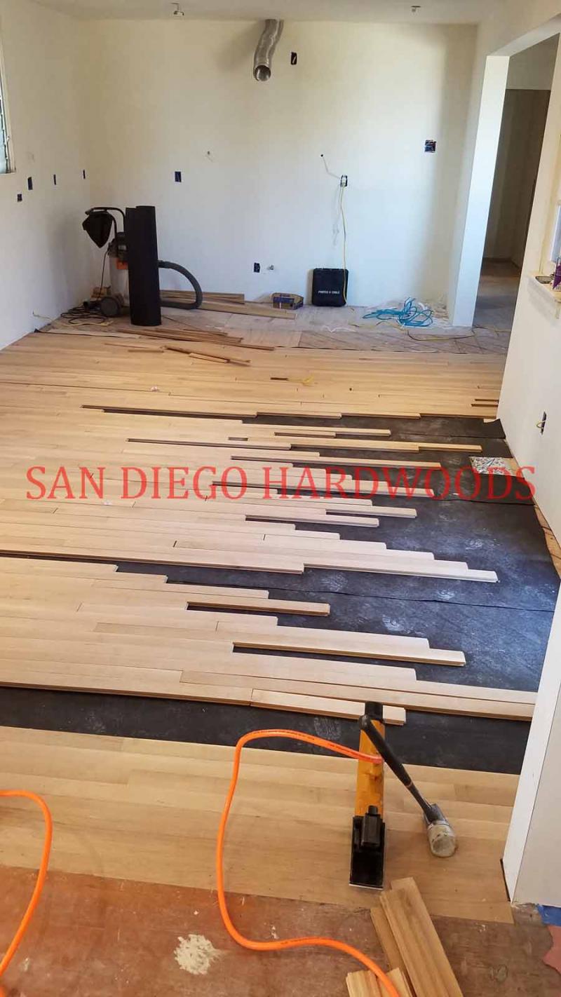 Solid unfinished white oak installed in san diego. Install nail down hardwood