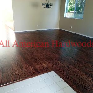 Custom stained red oak flooring bona traffic polyurethane finish satin sheen