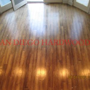 Hickory flooring refinished and stained in Rancho Sante Fe. Licensed contractor